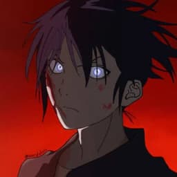 Avatar: anime-style portrait with glowing blue eyes on a red sky